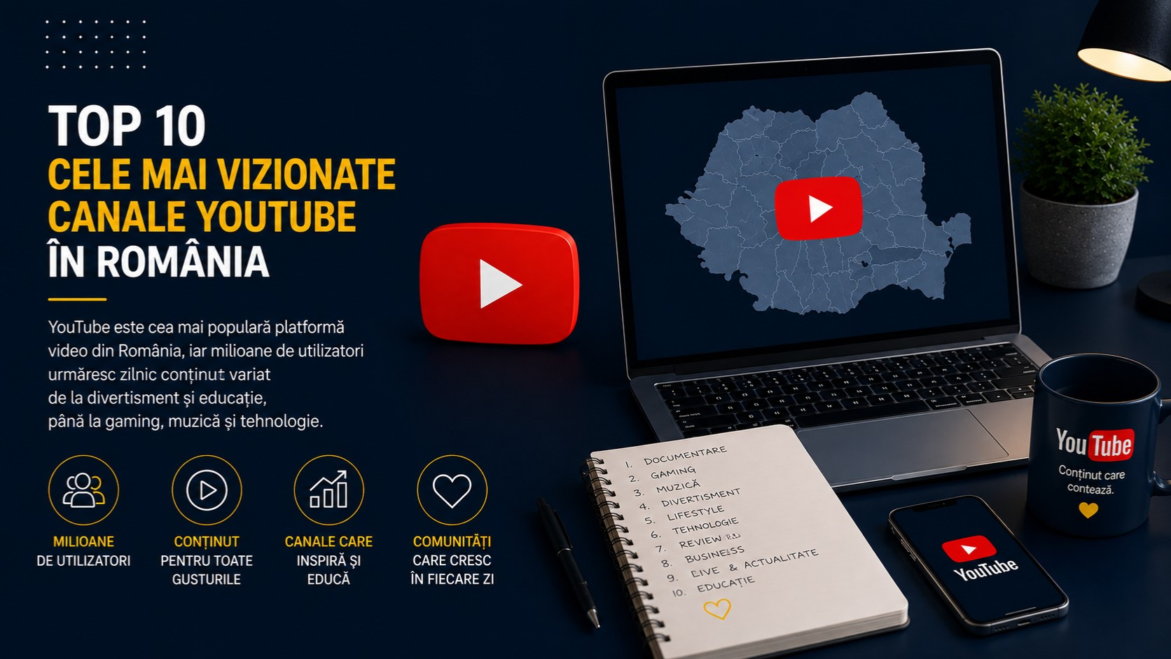Top 10 cele mai vizionate canale Youtube în România