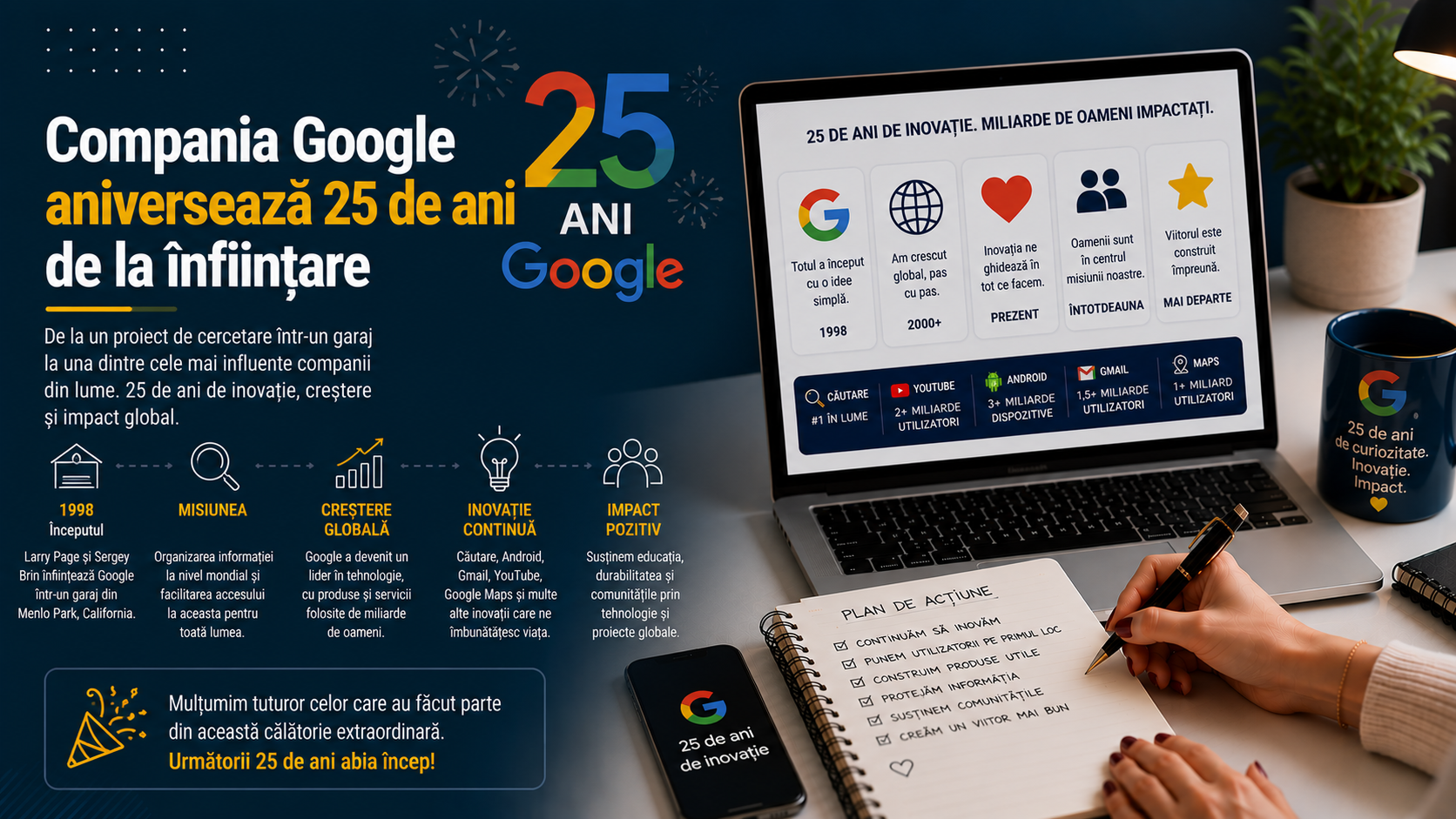 Compania Google aniversează 25 de ani de la înființare