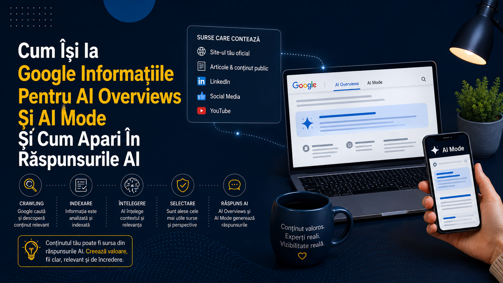 Cum Își Ia Google Informațiile Pentru AI Overviews Și AI Mode Și Cum Apari În Răspunsurile AI_Nicoleta Ion- Consultant AI Search GEO AEO AI Visibility